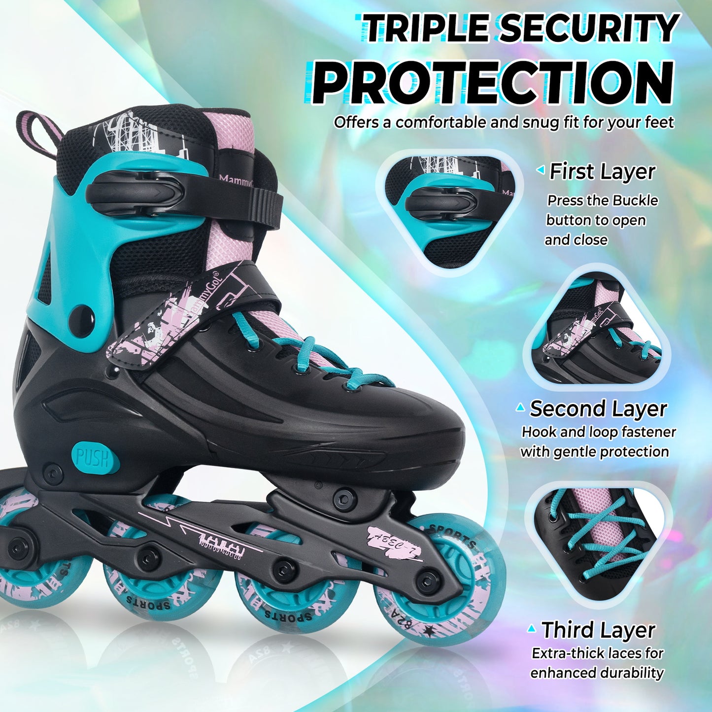 MammyGol Adjustable Inline Skates for Kids Youths Adults-Teal