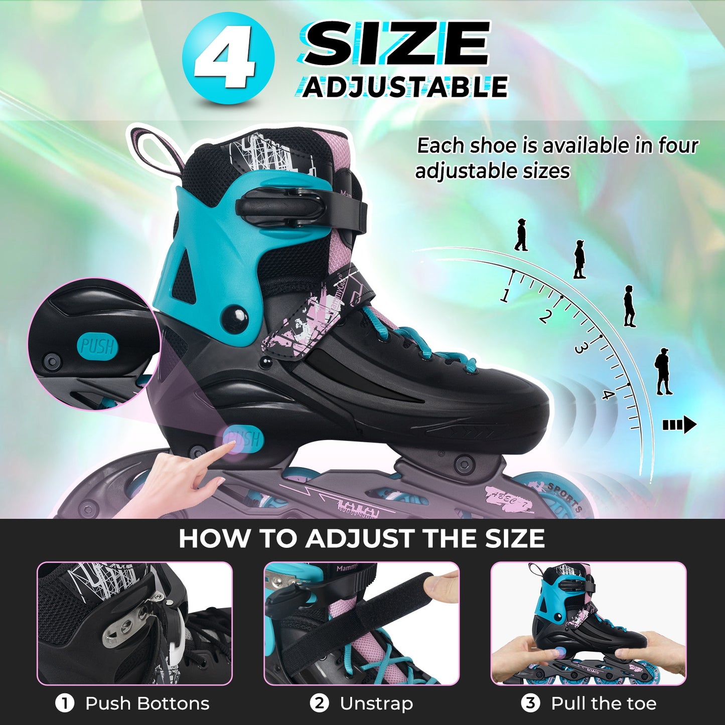 MammyGol Adjustable Inline Skates for Kids Youths Adults-Teal
