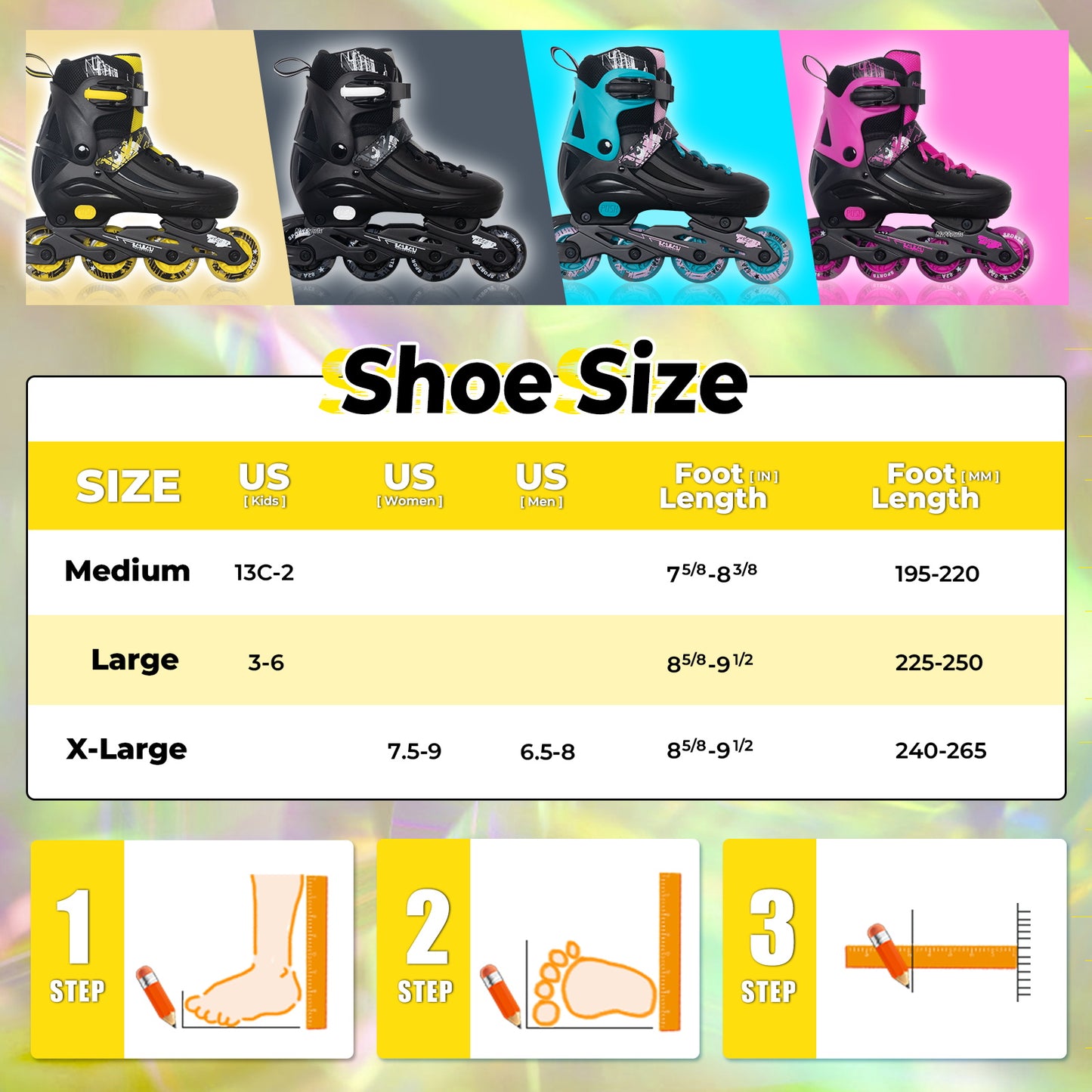 MammyGol Adjustable Inline Skates for Kids Youths Adults-Yellow