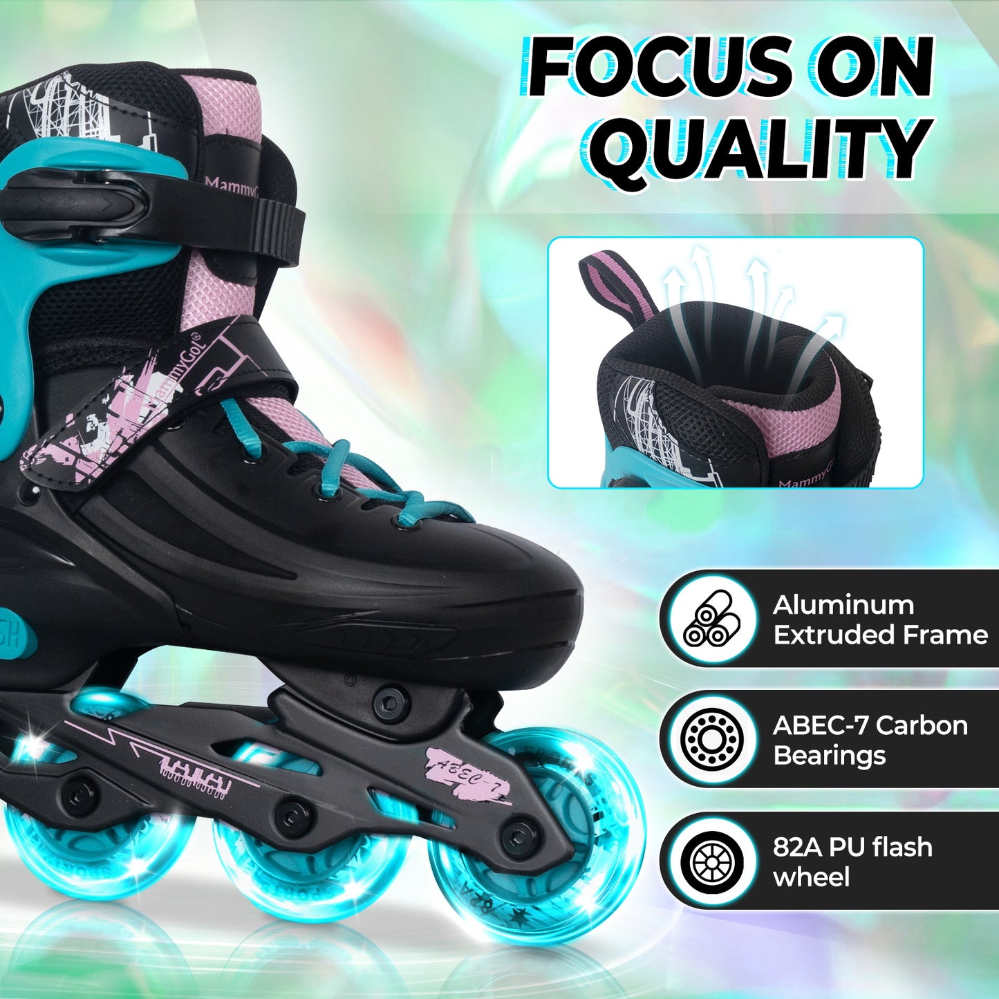 MammyGol Adjustable Inline Skates for Kids Youths Adults-Teal