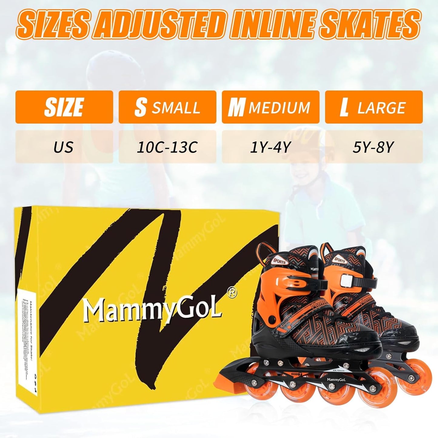 MammyGol Beginner Inline Skates for Kids-Orange