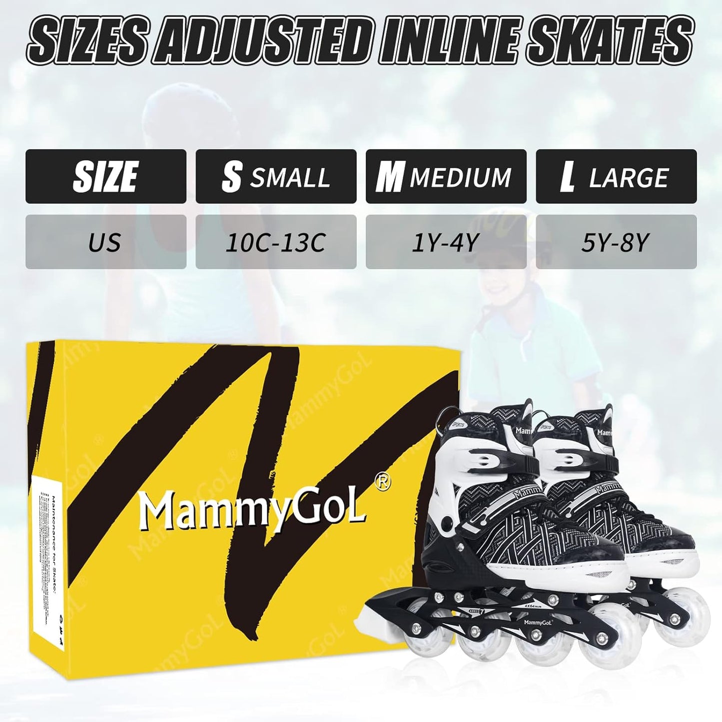 MammyGol Beginner Inline Skates for Kids-Black