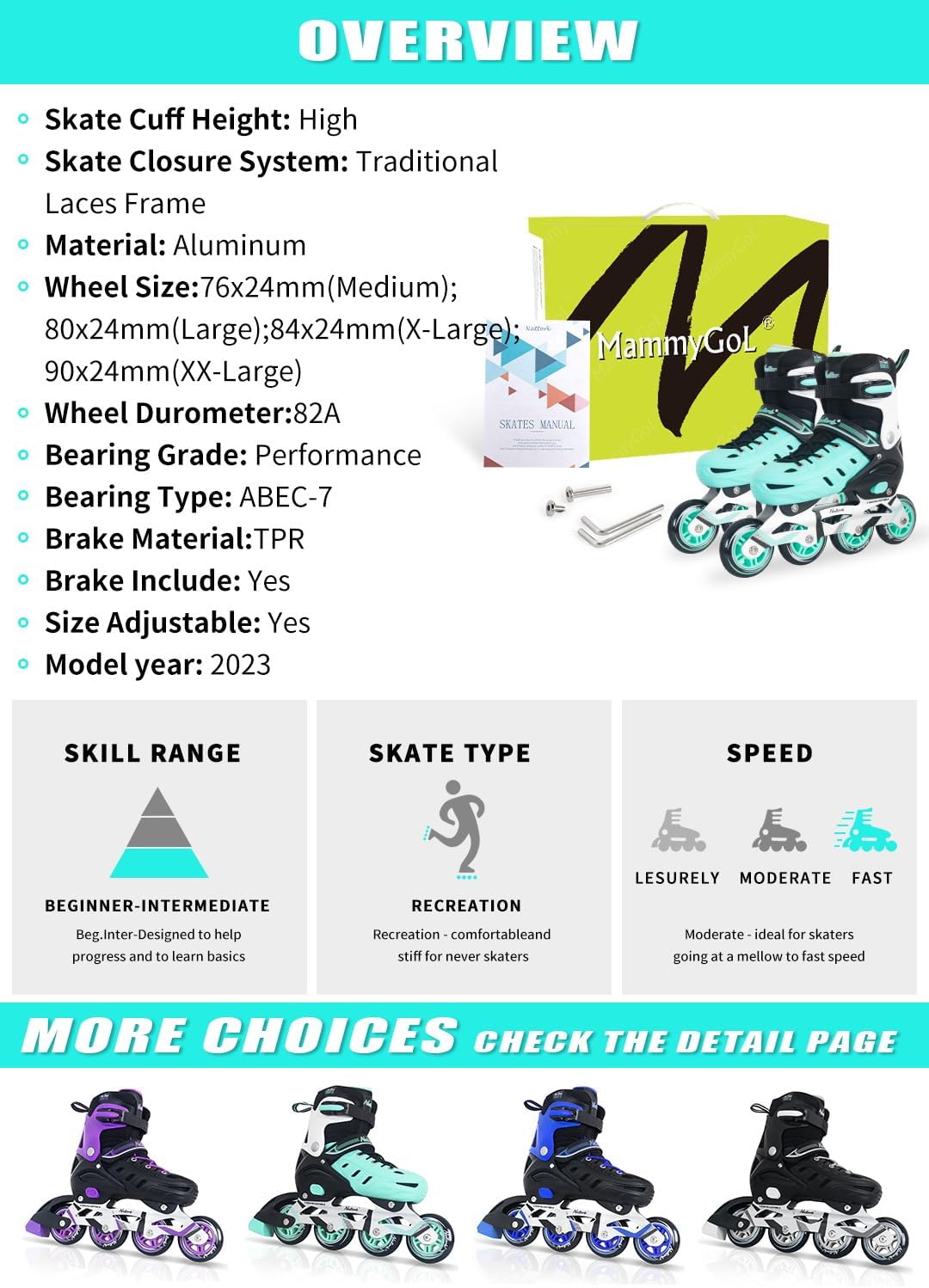 MammyGol Adults High Performance Professional Skates-Teal