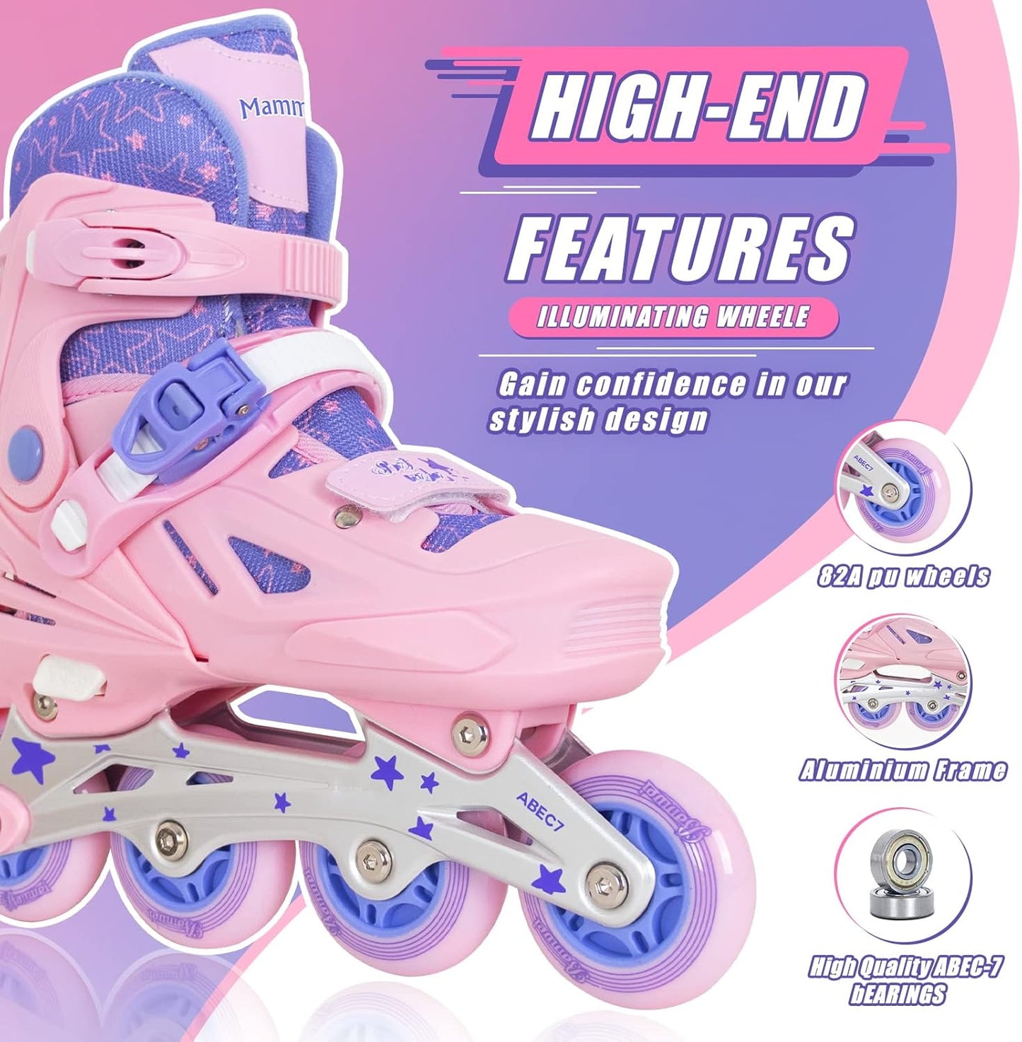 MammyGol Inline Skates for Girls and Boys-Purple