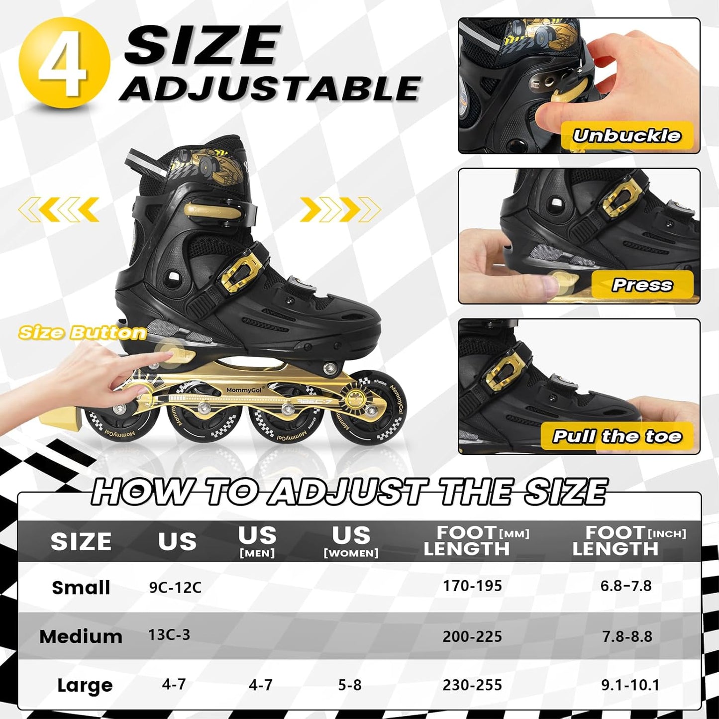MammyGol Inline Skates for Boys and Girls Youth-Golden