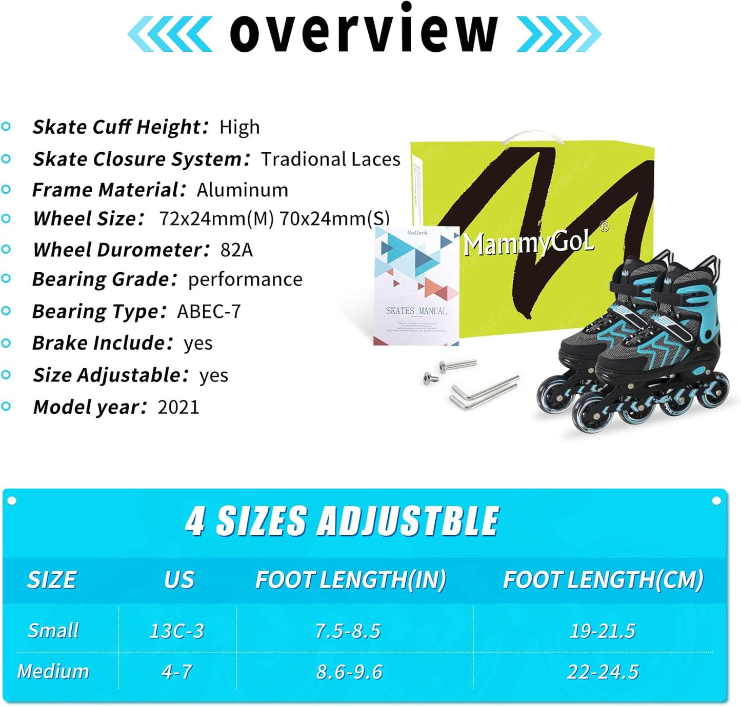 MammyGol Inline Skates for Adults-Teal