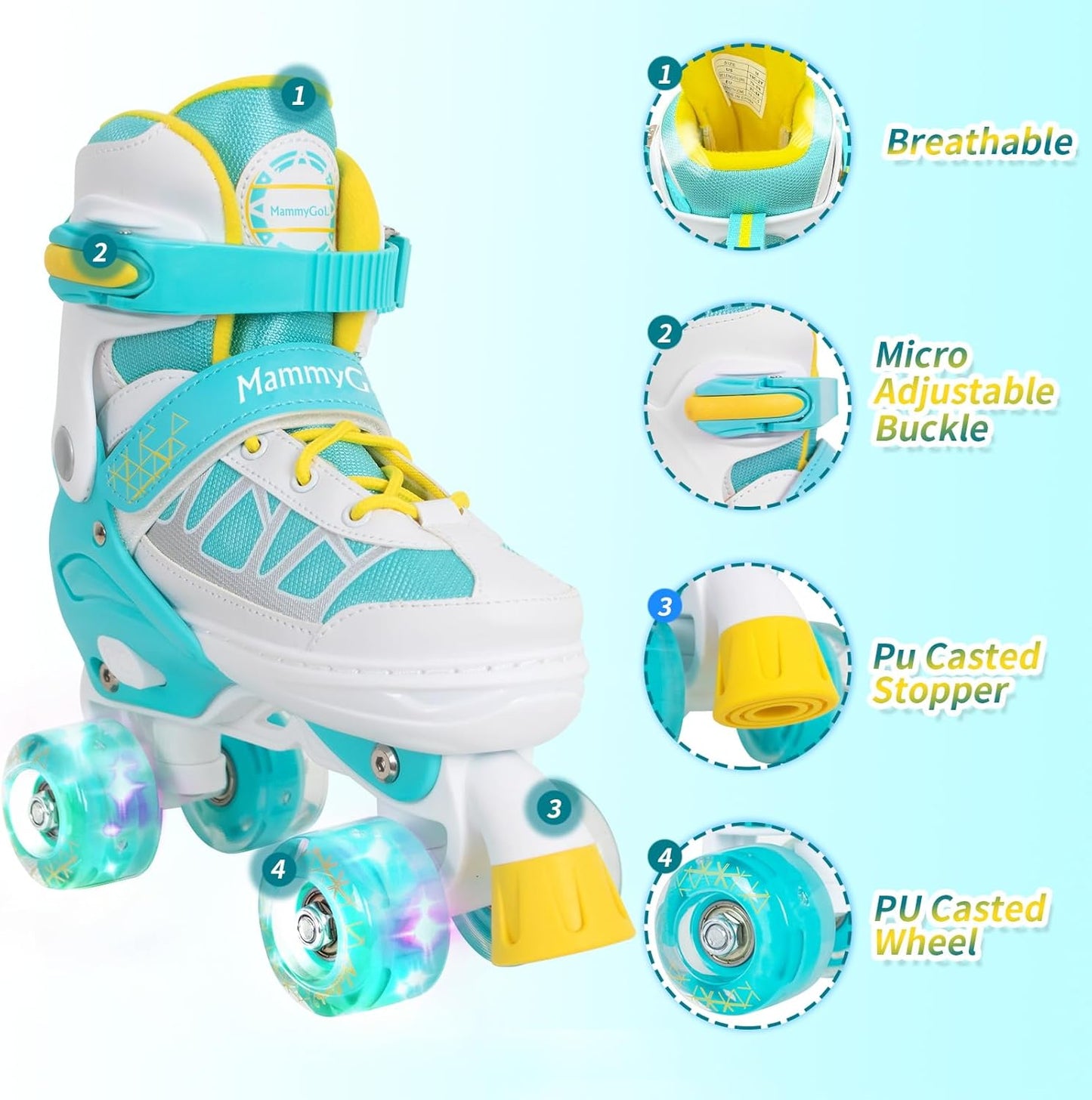 MammyGol Roller Skates for Kids - Teal