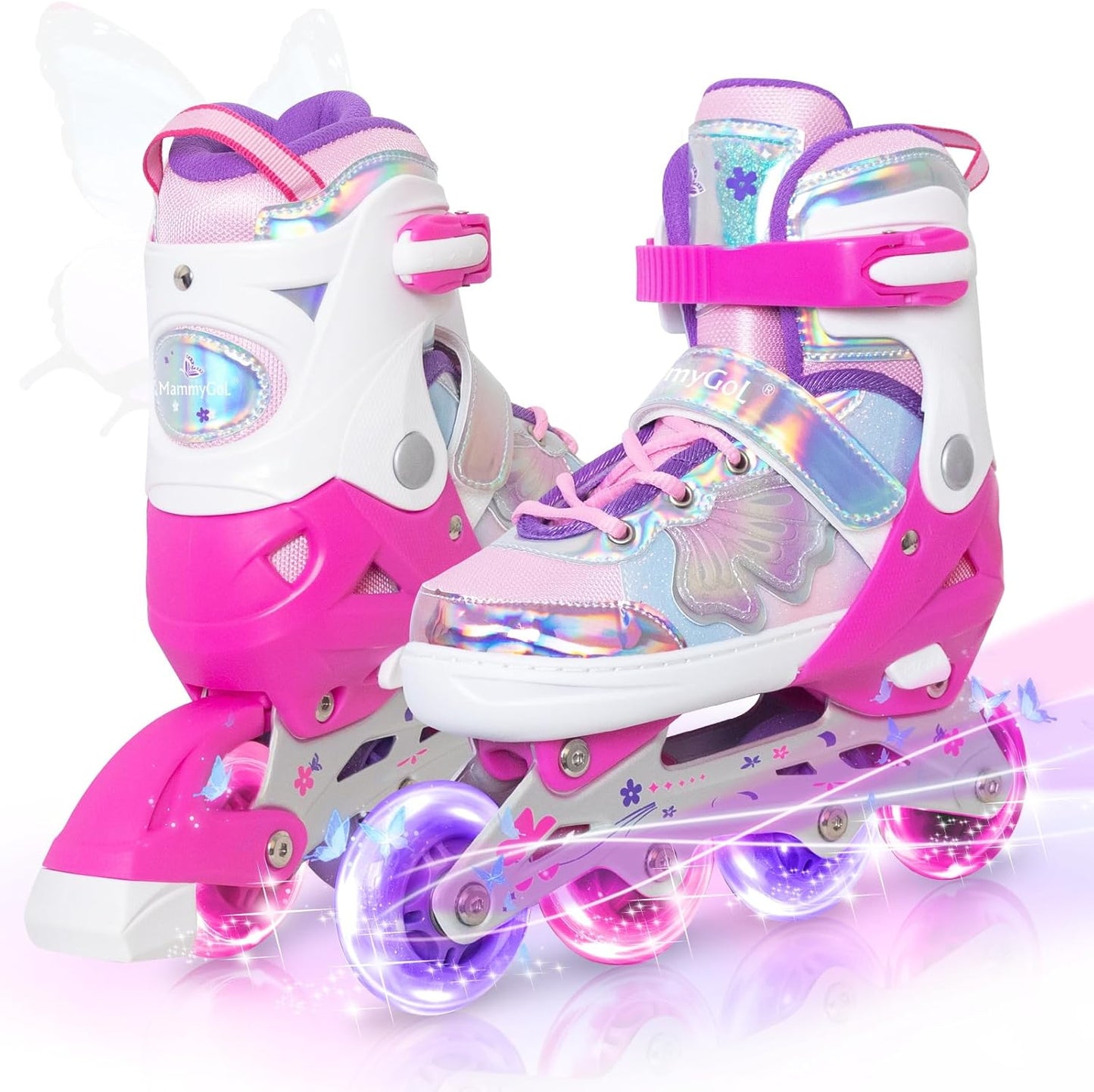 MammyGol Adjustable Butterfly Inline Skates for Kids-Rosy