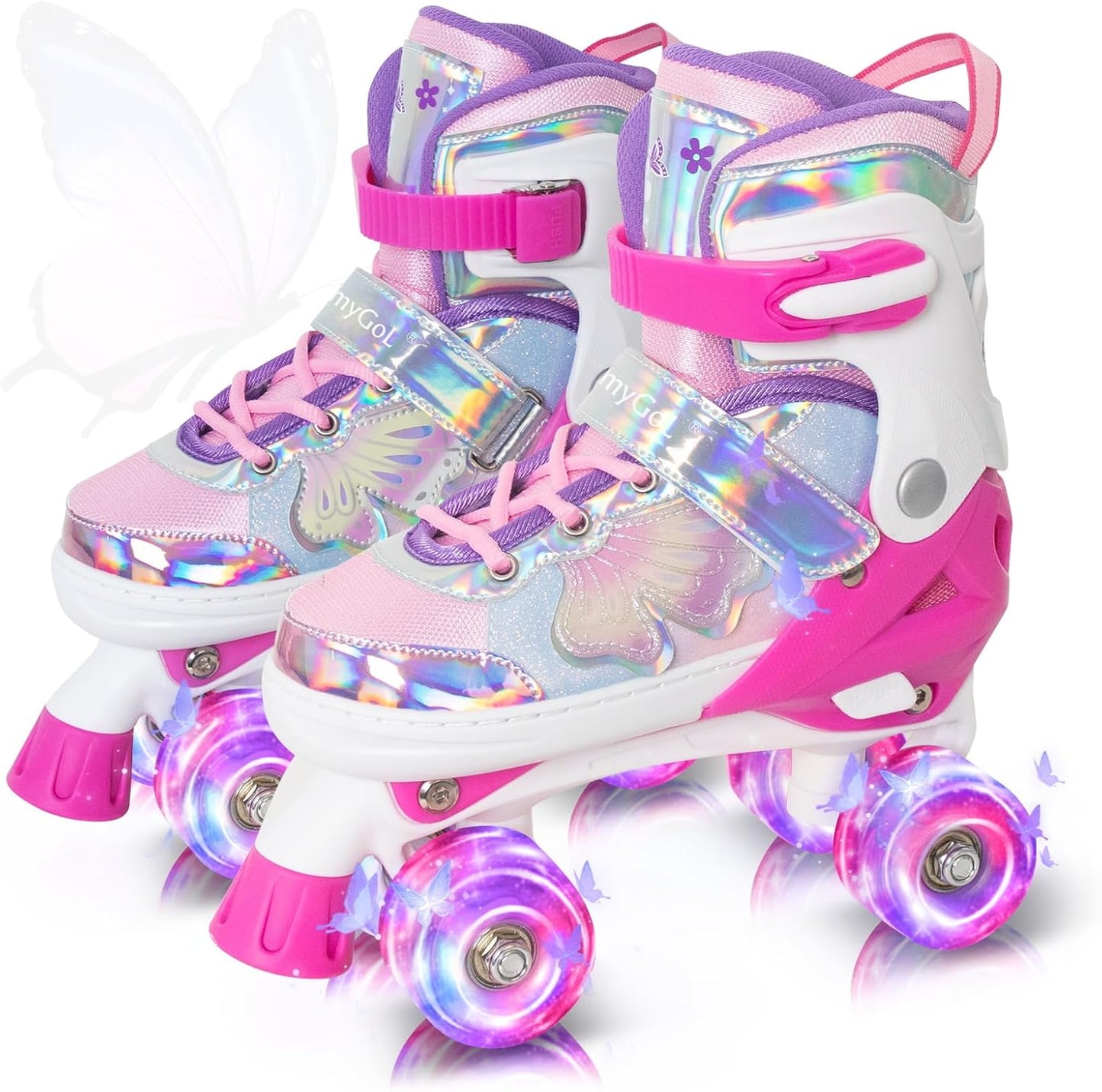 MammyGol Beautiful Butterflies Kids Roller Skates-Pink