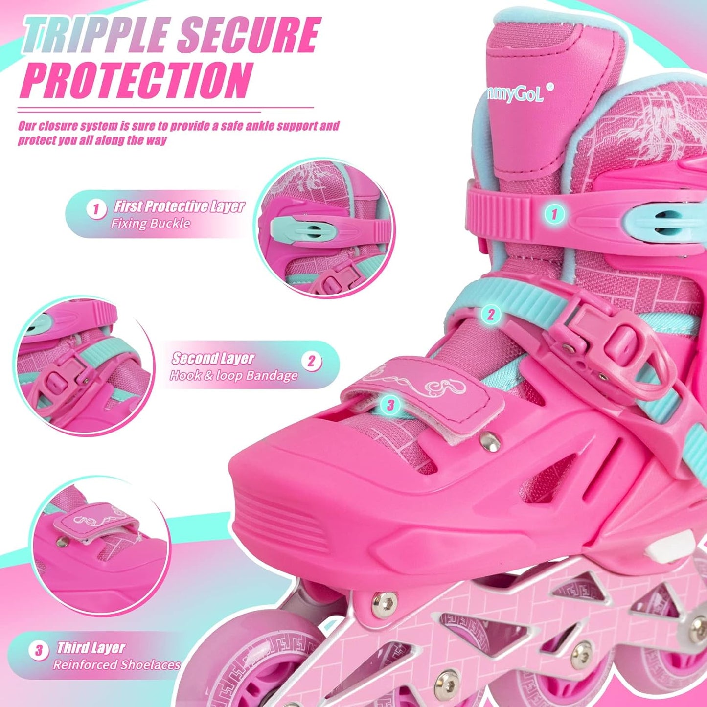 MammyGol Inline Skates for Girls and Boys-Pink