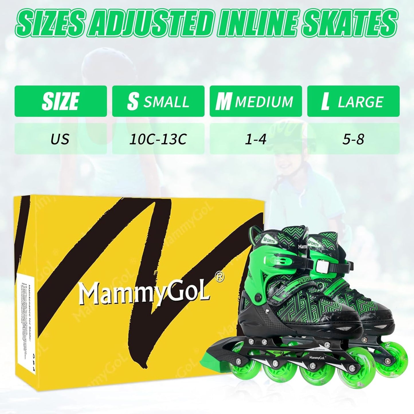MammyGol Beginner Inline Skates for Kids-Green