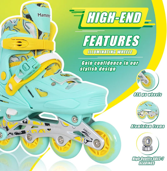 MammyGol Inline Skates for Girls and Boys-Teal