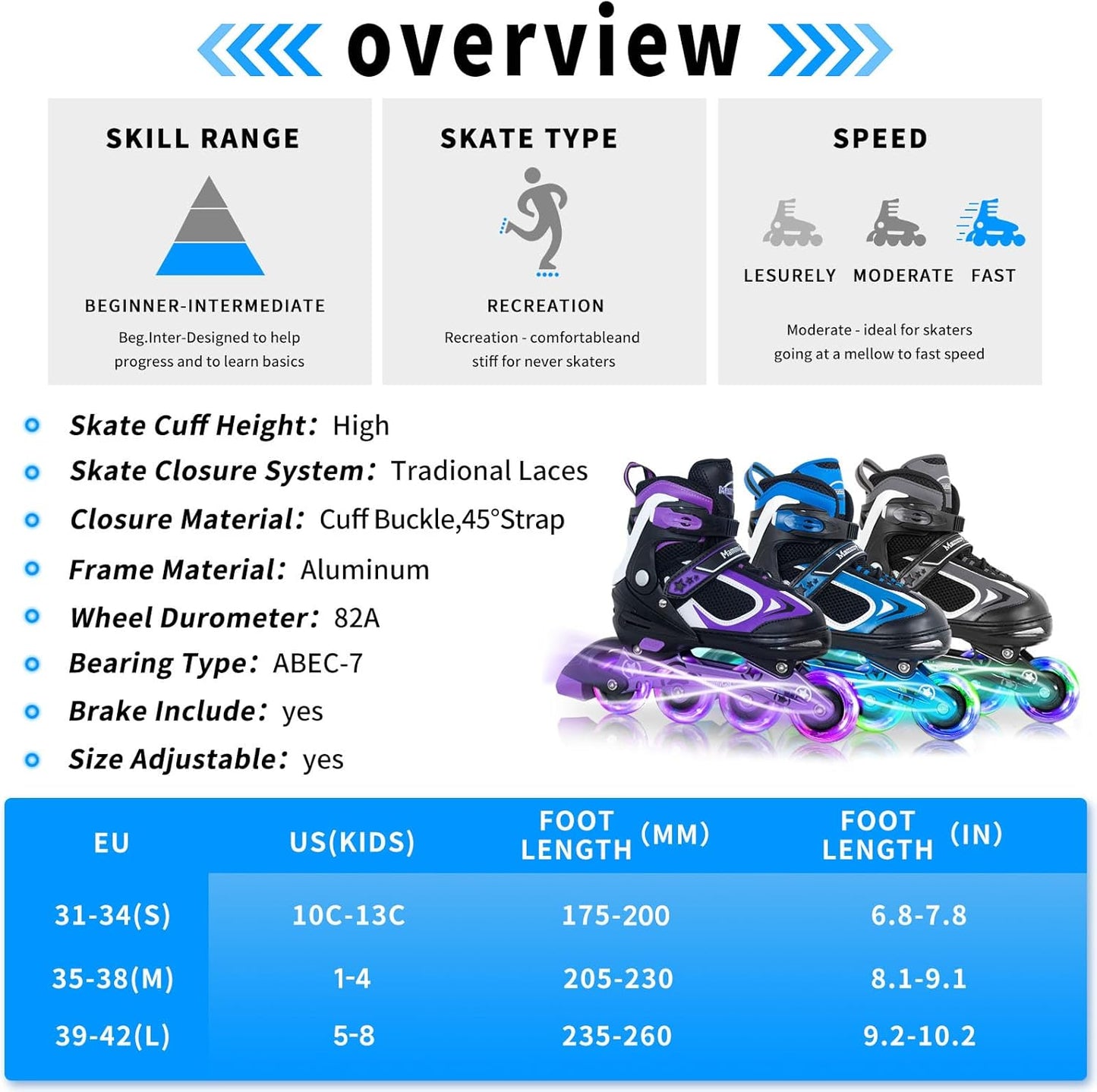 MammyGol Adjustable Inline Skates for kids - Blue