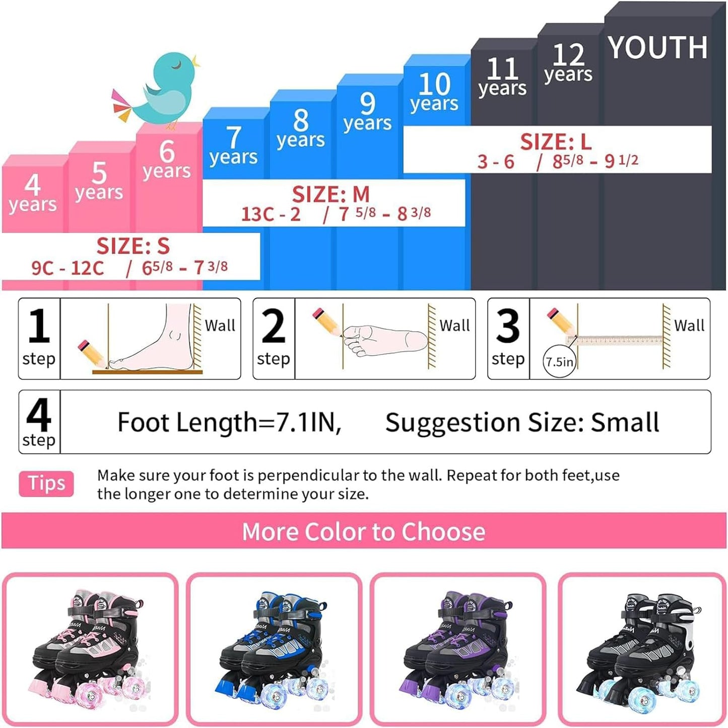 MammyGol Roller Skates for Kids - White Black