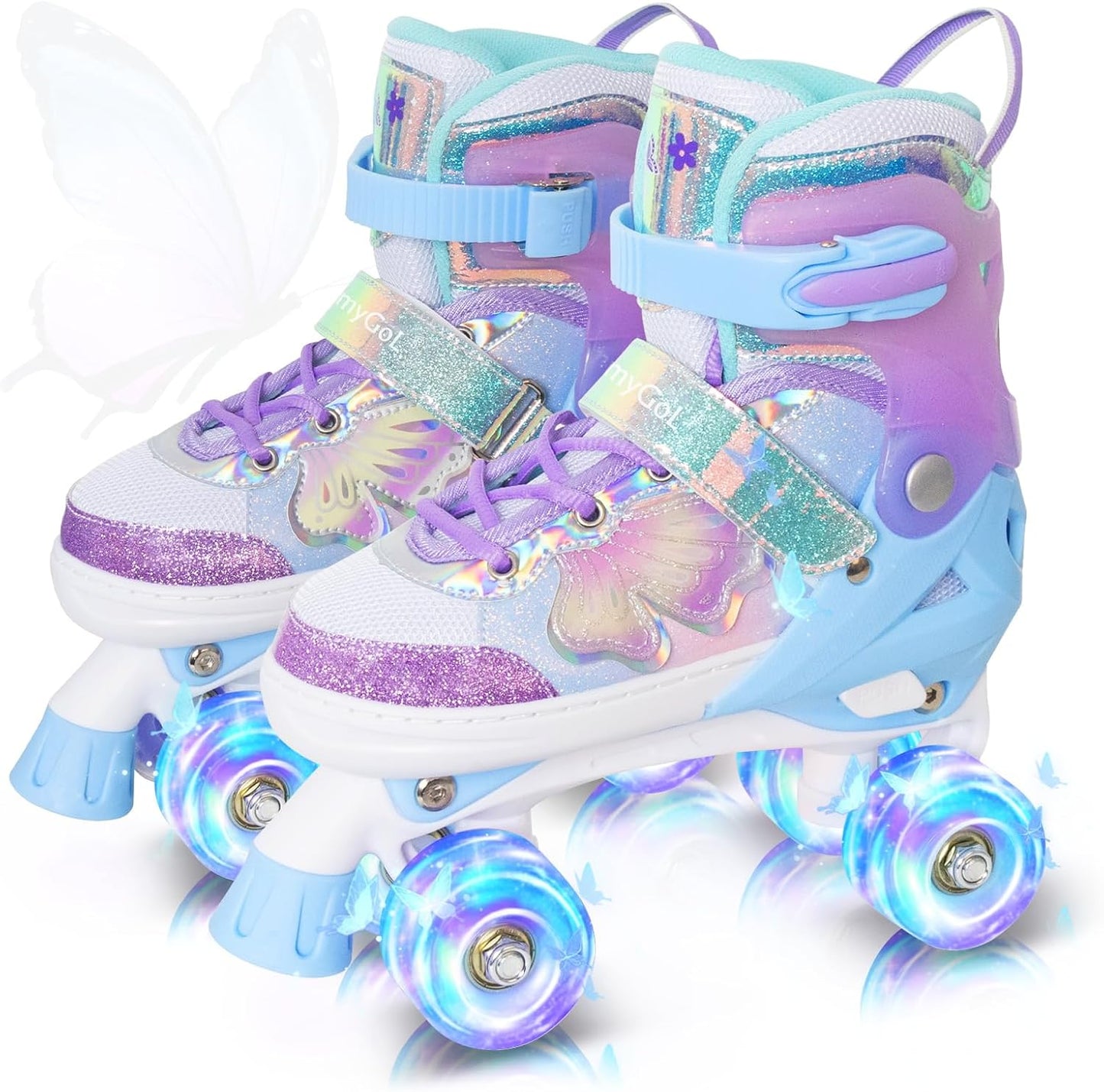 MammyGol Beautiful Butterflies Kids Roller Skates-Purple