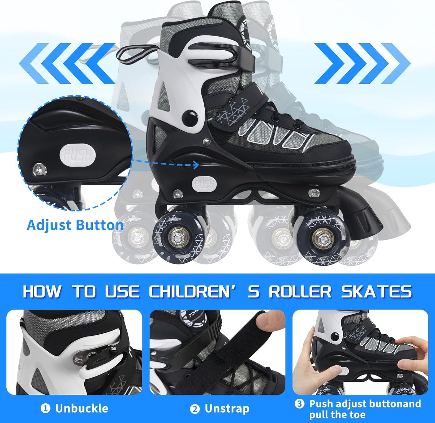 MammyGol Roller Skates for Kids - White Black