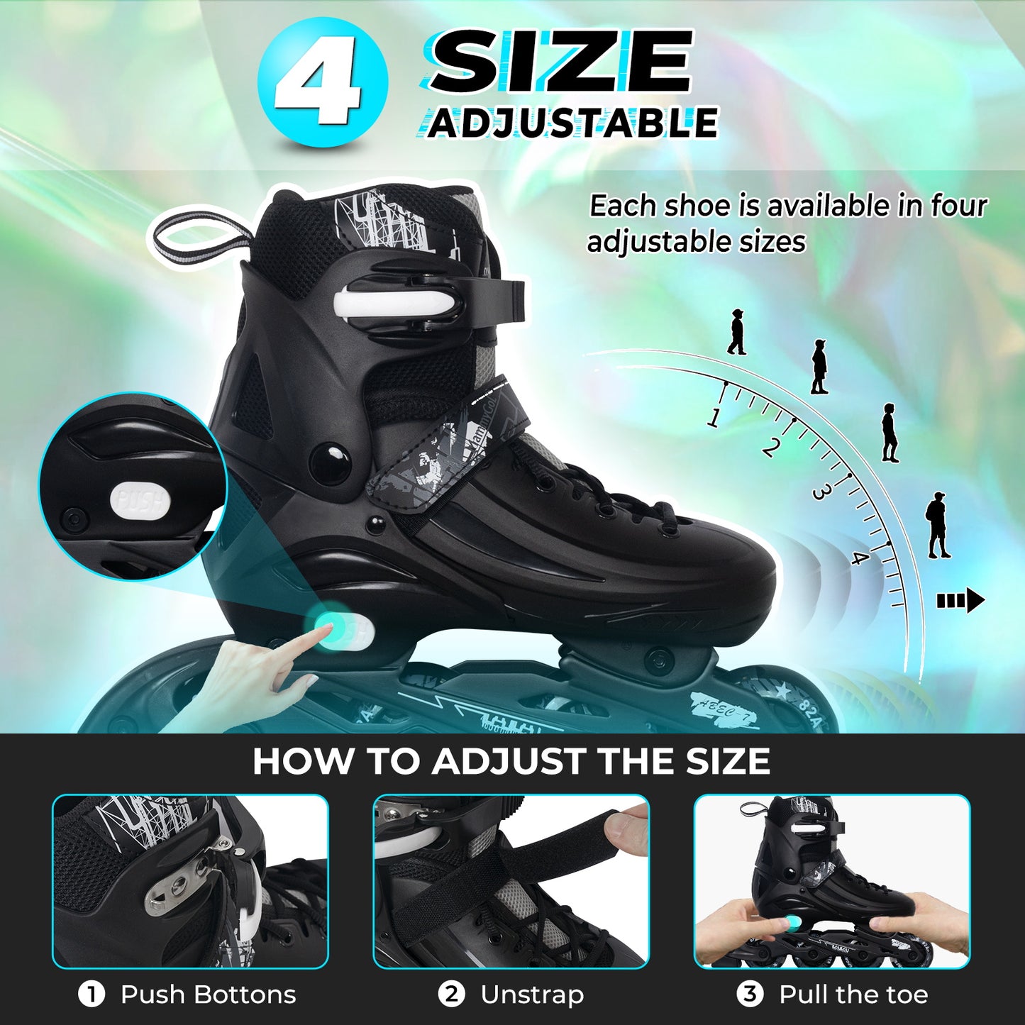 MammyGol Adjustable Inline Skates for Kids Youths Adults-Black