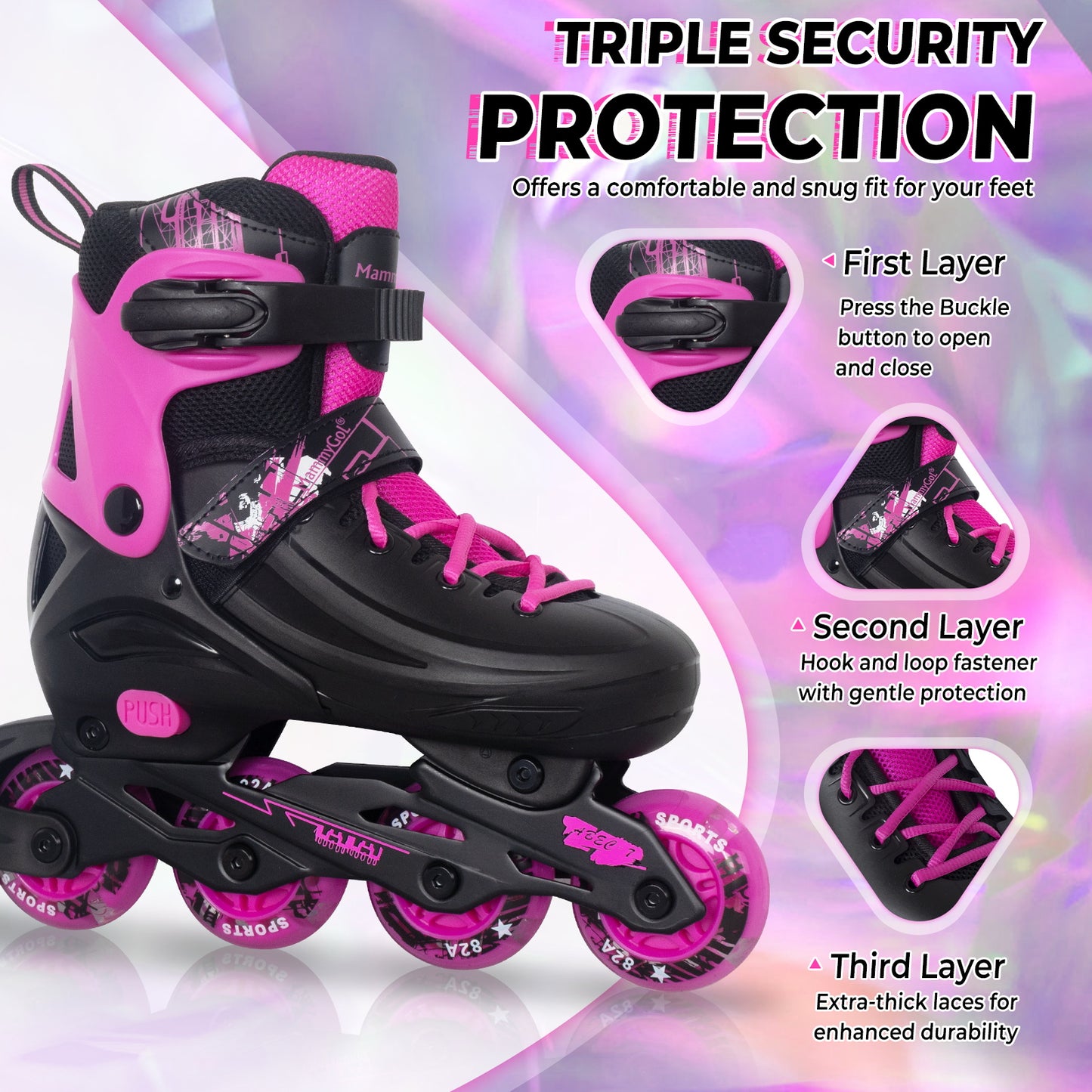 MammyGol Adjustable Inline Skates for Kids Youths Adults-Rosy