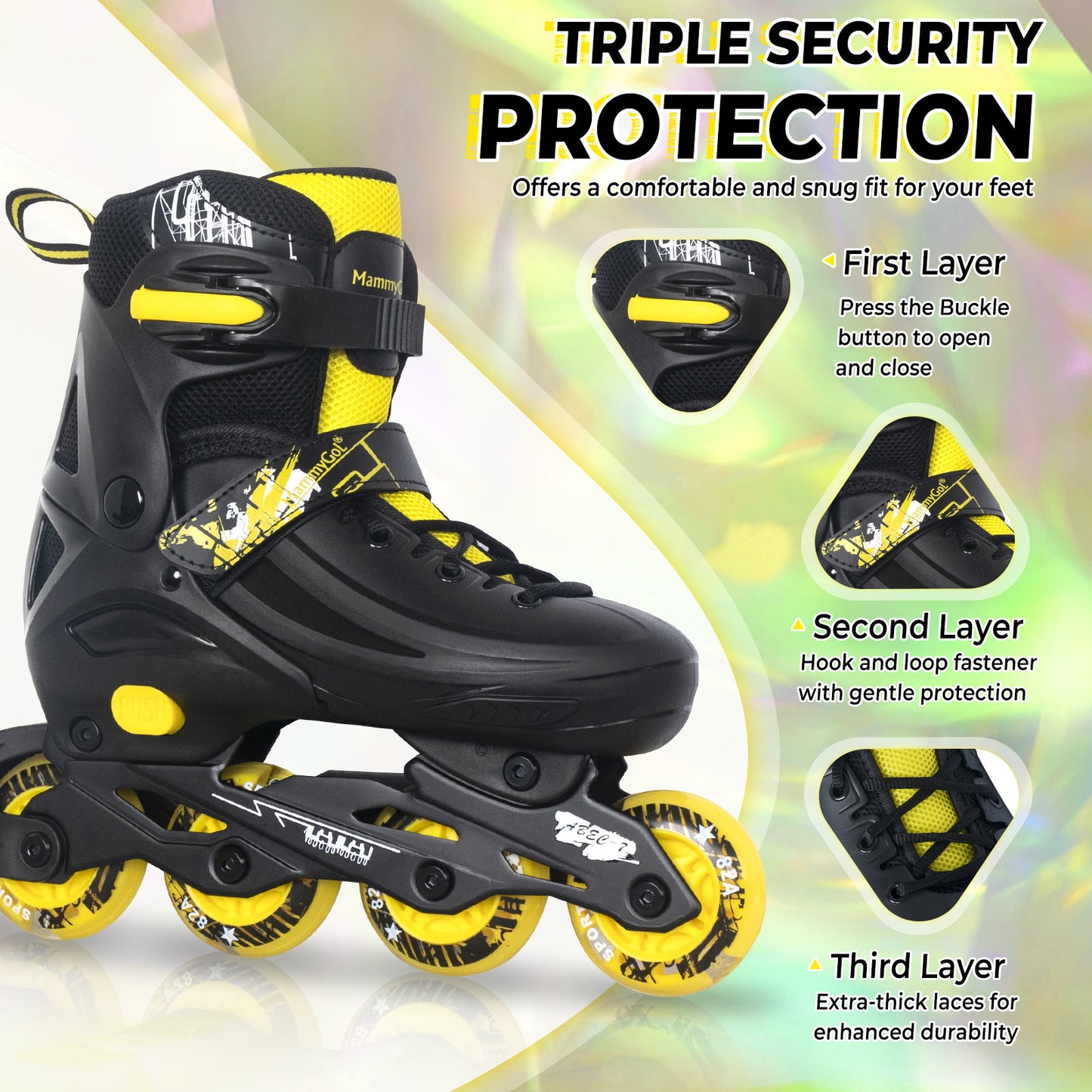 MammyGol Adjustable Inline Skates for Kids Youths Adults-Yellow