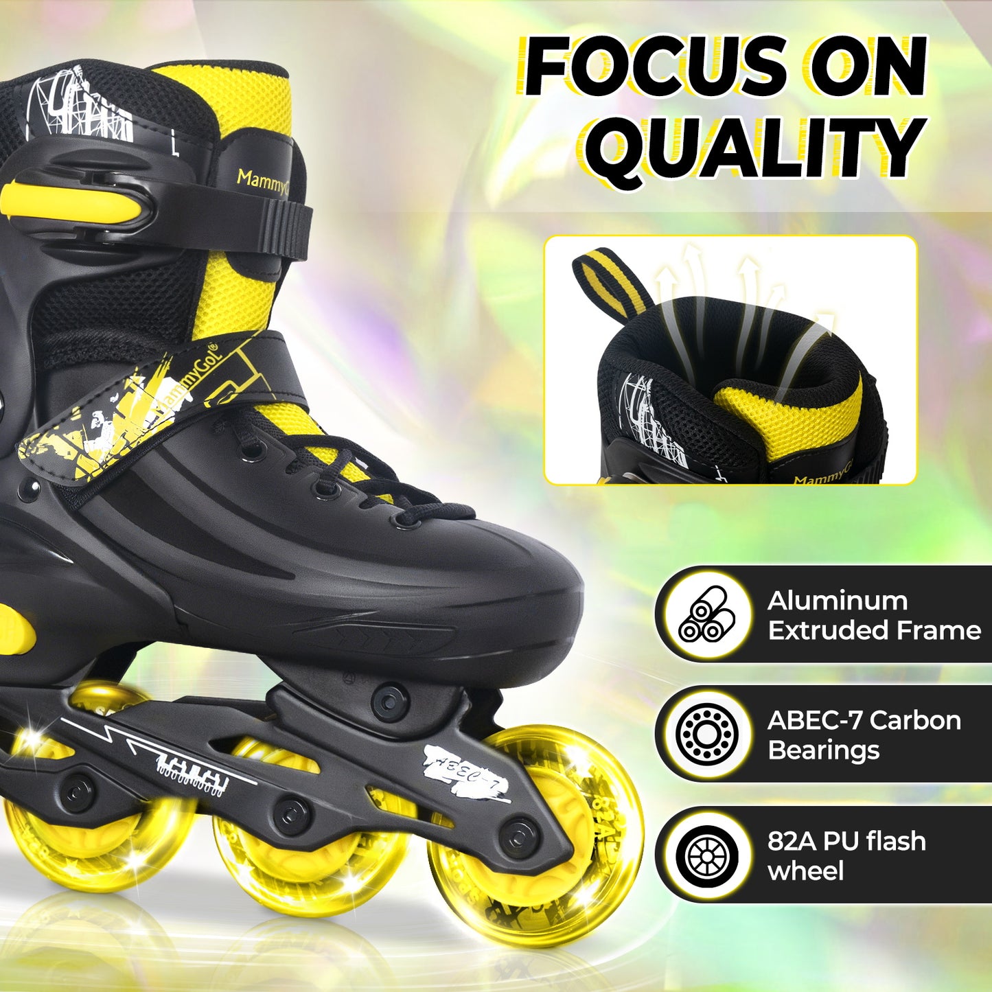 MammyGol Adjustable Inline Skates for Kids Youths Adults-Yellow