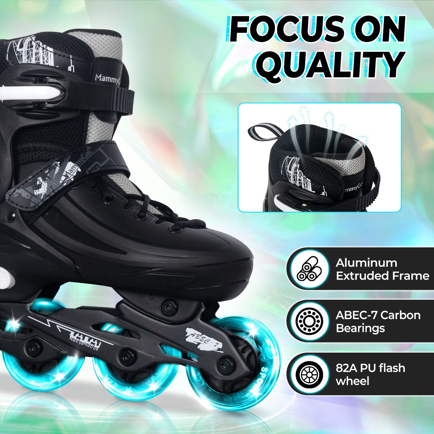 MammyGol Adjustable Inline Skates for Kids Youths Adults-Black