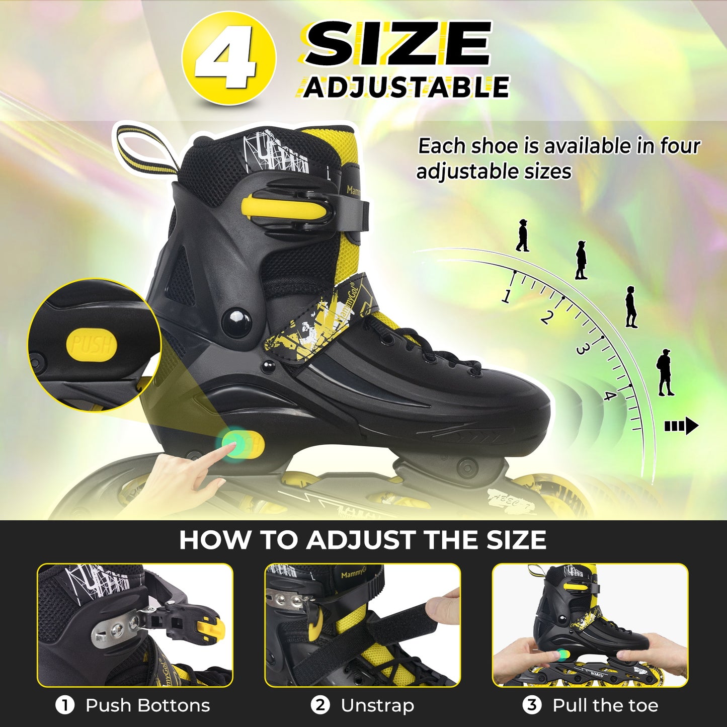 MammyGol Adjustable Inline Skates for Kids Youths Adults-Yellow