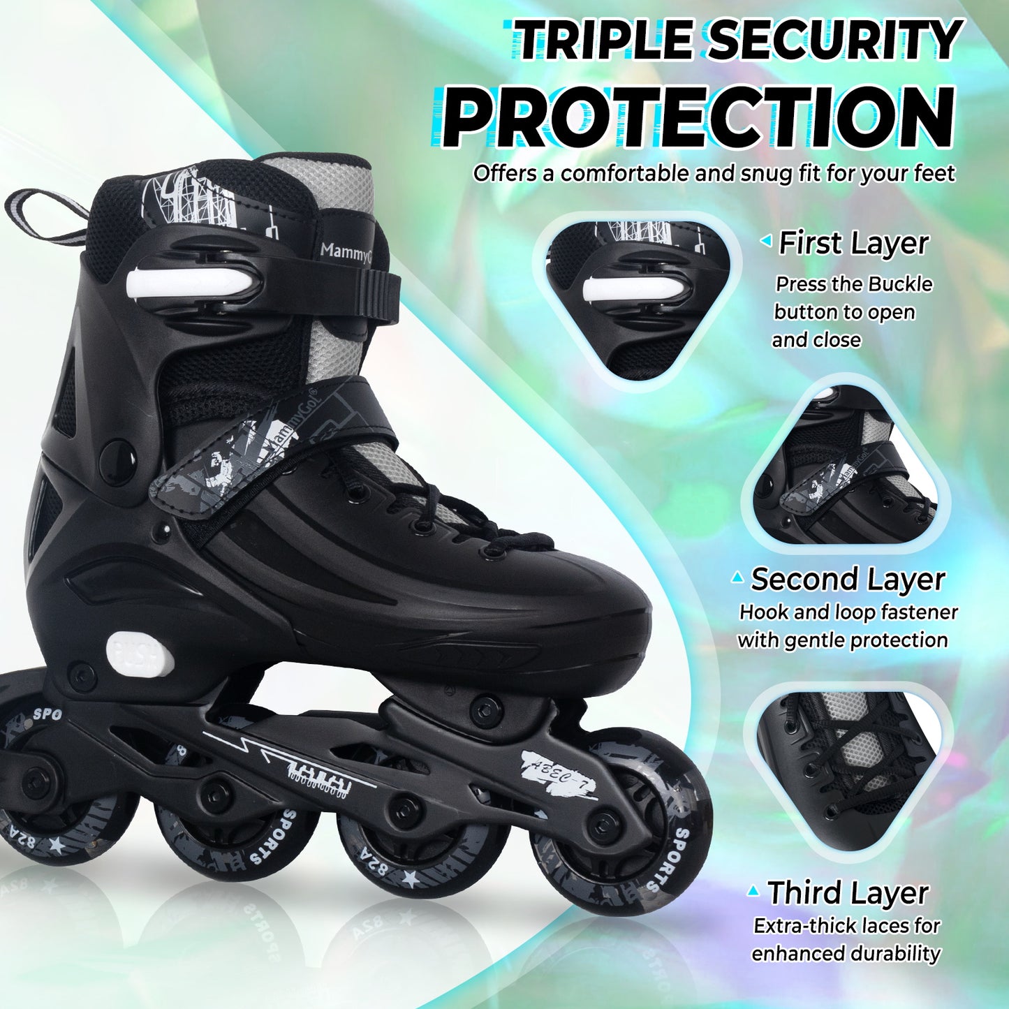 MammyGol Adjustable Inline Skates for Kids Youths Adults-Black
