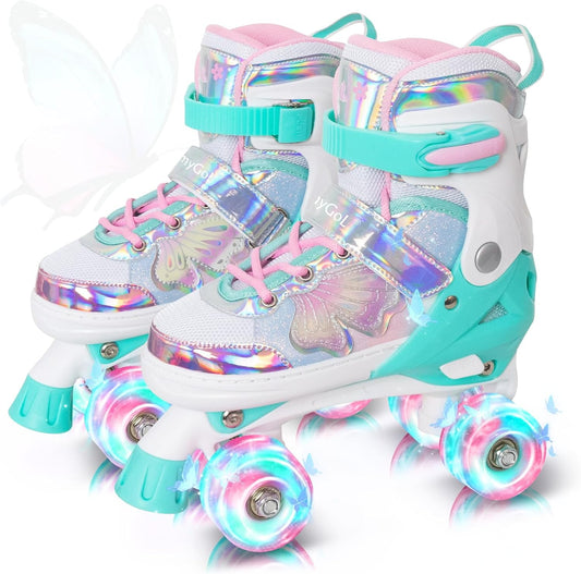 MammyGol Beautiful Butterflies Kids Roller Skates-Teal
