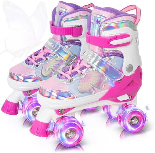 MammyGol Beautiful Butterflies Kids Roller Skates-Pink