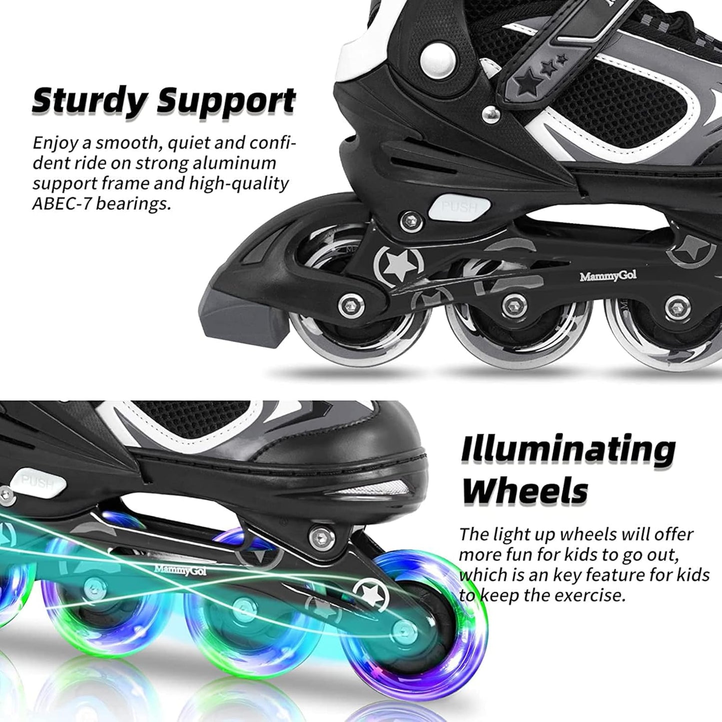 MammyGol Adjustable Inline Skates for kids - Black