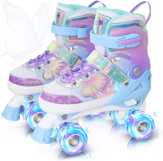 MammyGol Beautiful Butterflies Kids Roller Skates-Purple